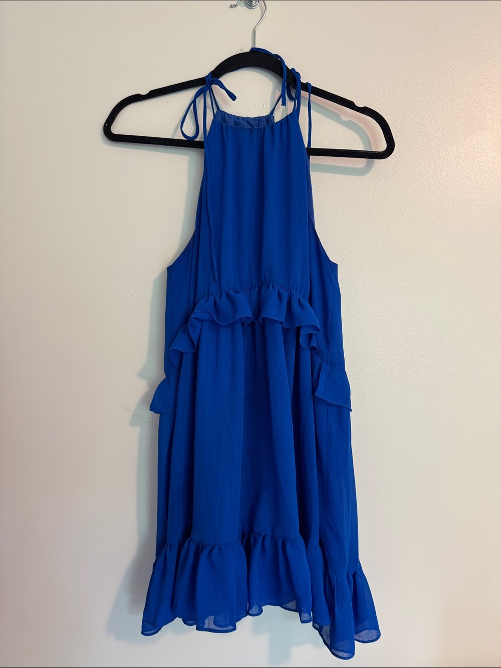 Pinch High Neck Royal Blue Halter Ruffle Mini Dress